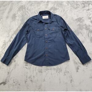 Jachs Comfort Shirt Mens Size S Blue Button Up Long Roll Tab Sleeves Pockets